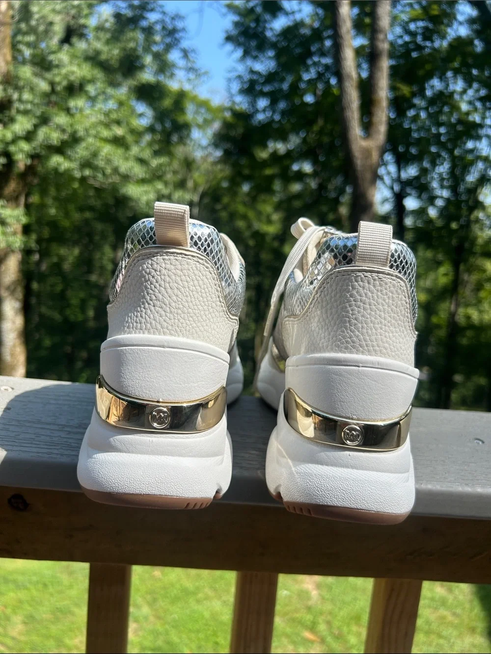 Michael Kors Katrina sneakers with logo and metallic embossed lizard moto size 8